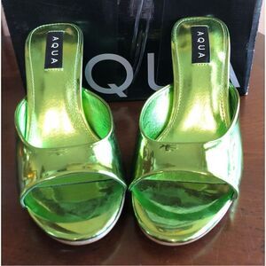 AQUA - 🎉HP🎉 NWT L Sz 7.5 Maeve Reilly Lucio High Heel Slides/Metallic Emerald